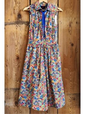 Sz 00 J. Crew Cotton Midi A-Line Shirt Dress In Liberty Margaret Annie Print EUC